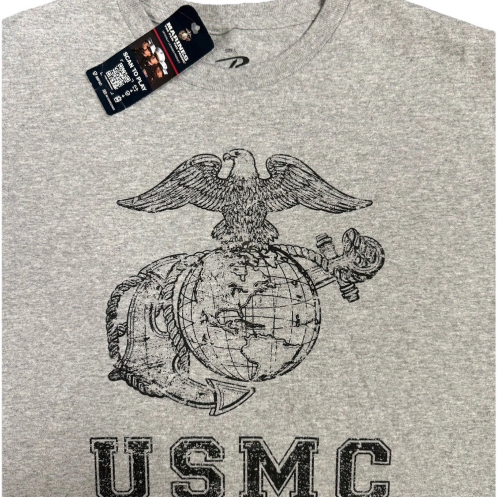 Official Licensed Marines Gray T-Shirt Rothco Vintage USMC Eagle Globe & Anchor - Picture 4 of 7
